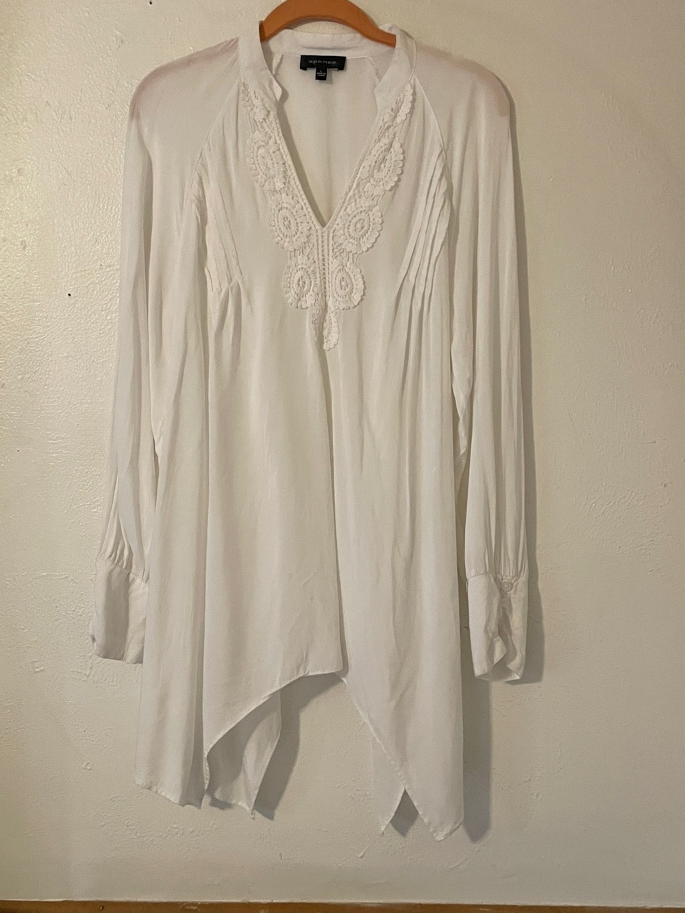 Spense White Viscose Crochet Tunic Blouse Handkerchief Hem L